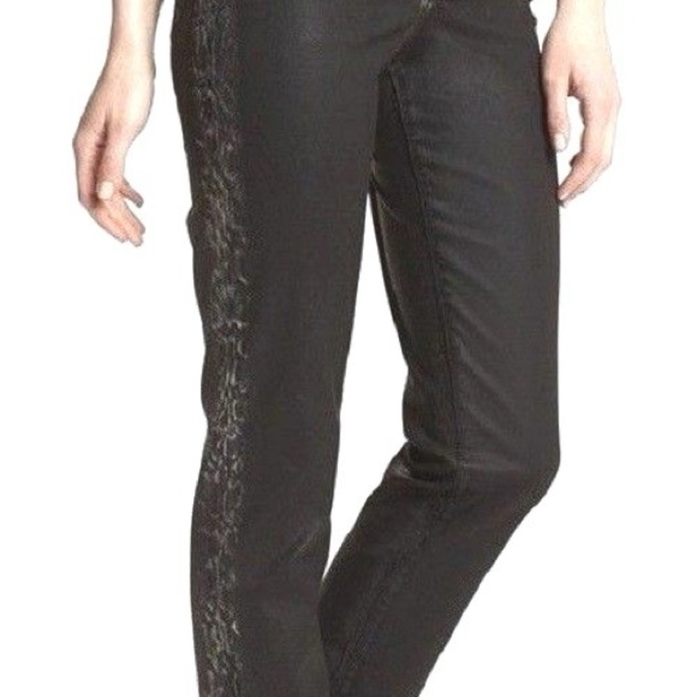 NYDJ - black jeans with snake print side stripes. Slim cut and true to size. - Picture 3 of 15